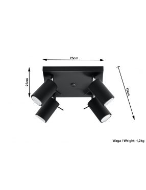 Plafon sufitowy ruchomy reflektorek czarny 4 Ring Sollux SL0094