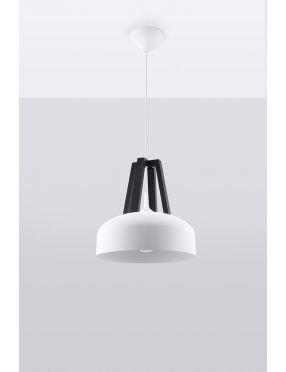 Lampa wisząca pojedyncza biała metal + drewno Casco Sollux SL.0387
