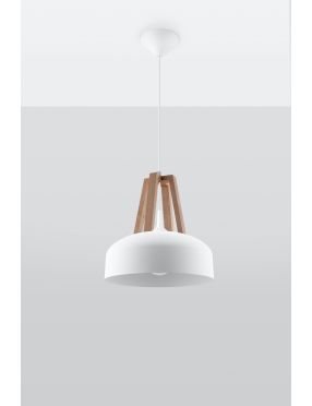 Lampa wisząca pojedyncza biała metal + drewno loft Casco Sollux SL.0388