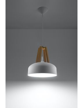 Lampa wisząca pojedyncza biała metal + drewno loft Casco Sollux SL.0388