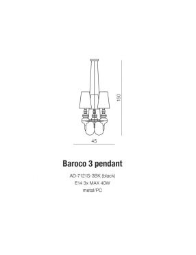 Lampa wiszaca z abażurem czarna potrójna Baroco Azzardo AZ2163