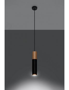 Lampa wisząca tuby nad stół drewno/metal pojedyncza czarna Sollux Pablo  SL.0632