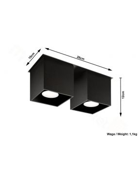 Lampa plafon sufitowy prostokatny metalowy kostka czarna Quad Sollux SL.0063