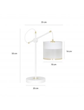 MONOLIT LN1 WHITE 589/LN1 lampka nocna biurkowa elegancka biało-złoty abażur regulowana EMIBIG